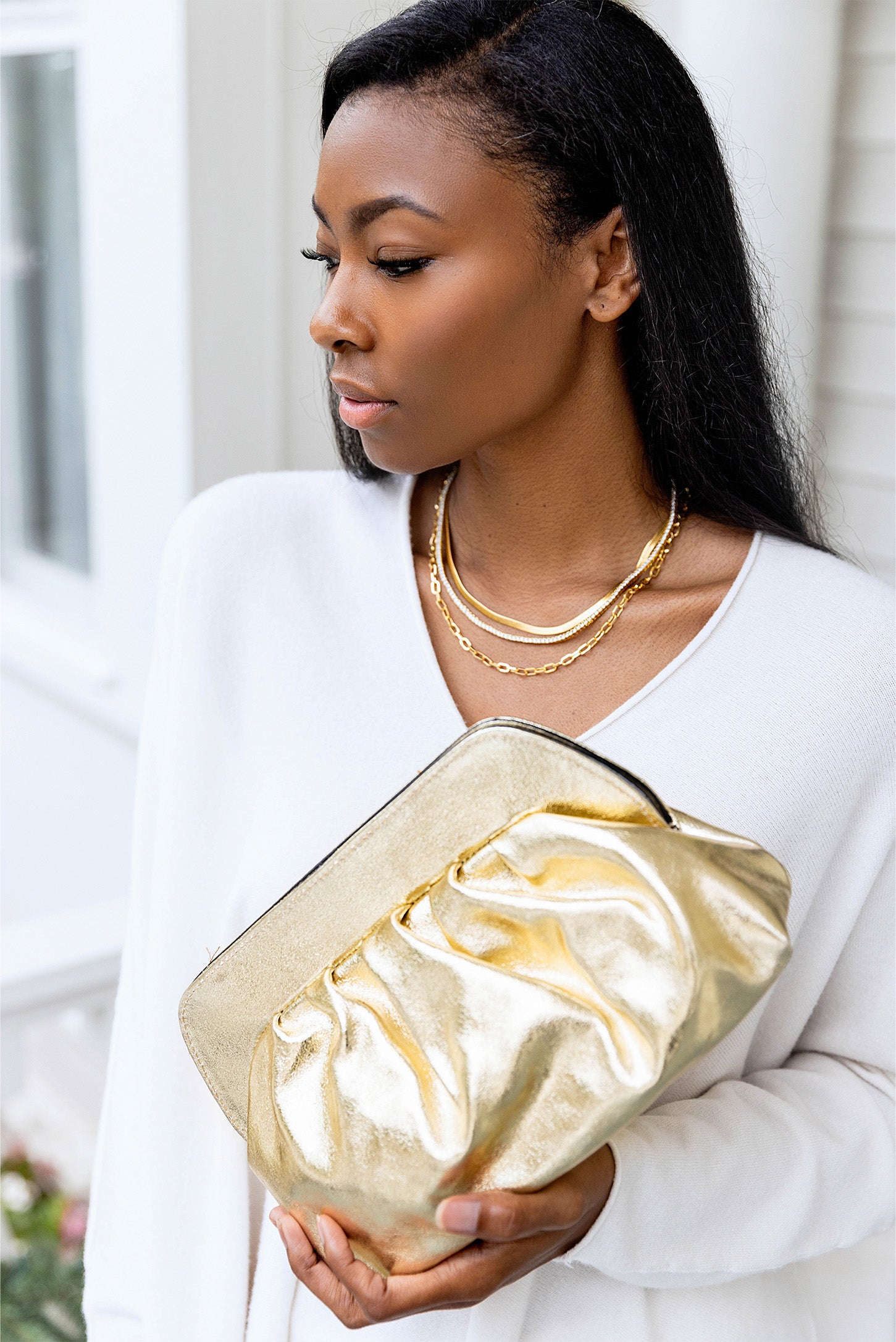 bottega veneta Metallic Gold pouch clutch