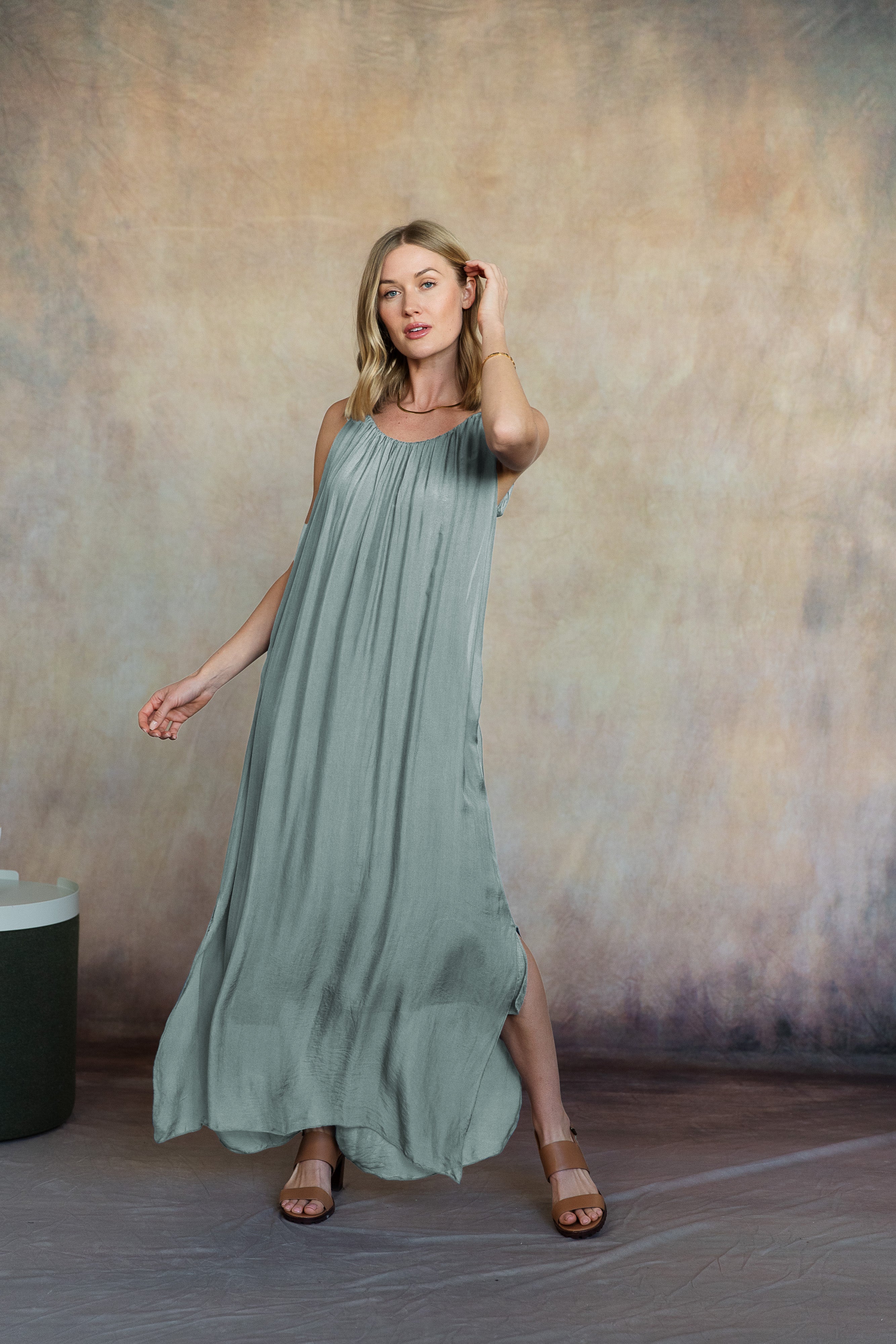 Marina Silk Dress Sage – Cobblestone Living