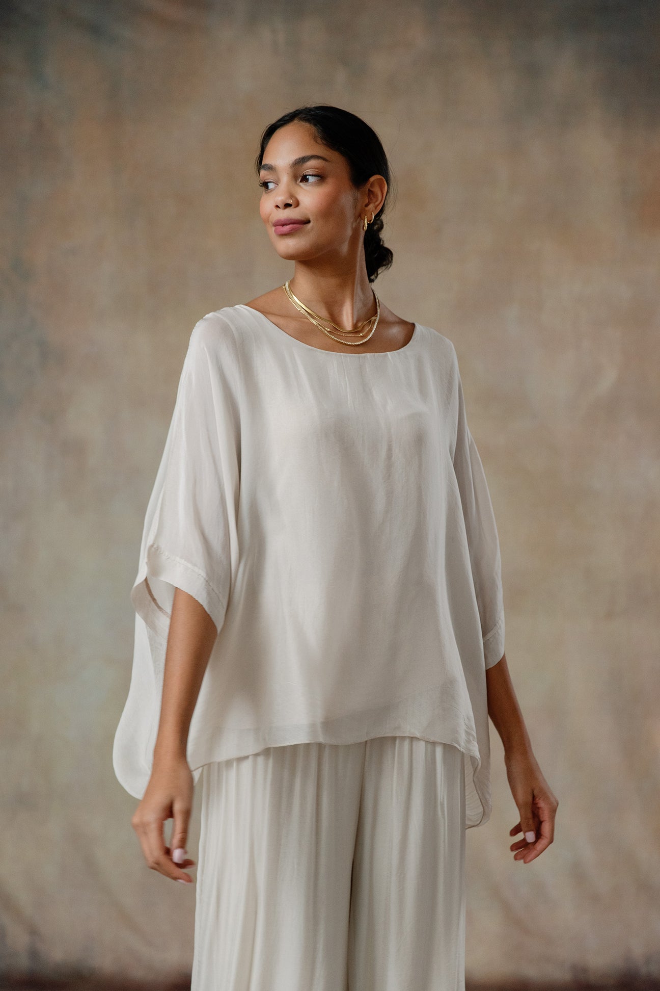 Cobblestone Living Women's Martina Silk Top- White main image 1